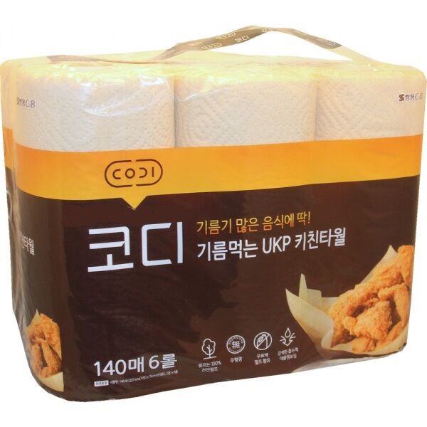 Кухонные салфетки Ssangyoung C&B Codi Absorbing-oil Kitchen Towel (жиропоглощающие, неотбеленные, двухслойные, плотные, тиснёные) 140 листов * 6 рулонов