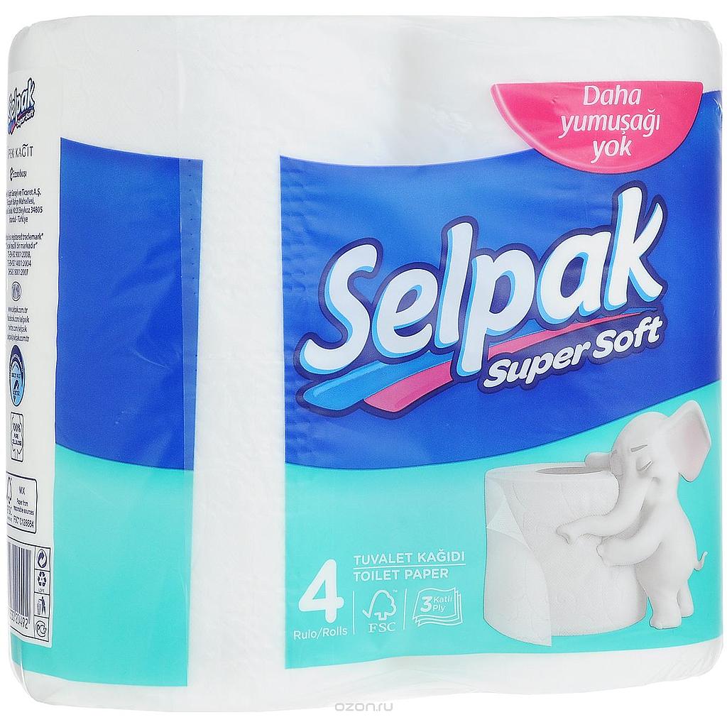 Бумага туалетная Selpak Х4 3-х слойная, 4 шт.