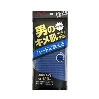 Мочалка для тела AISEN KOUGYOU мужская с эффектом удлинения (жёсткая синяя) 25*120 см, 1 шт.