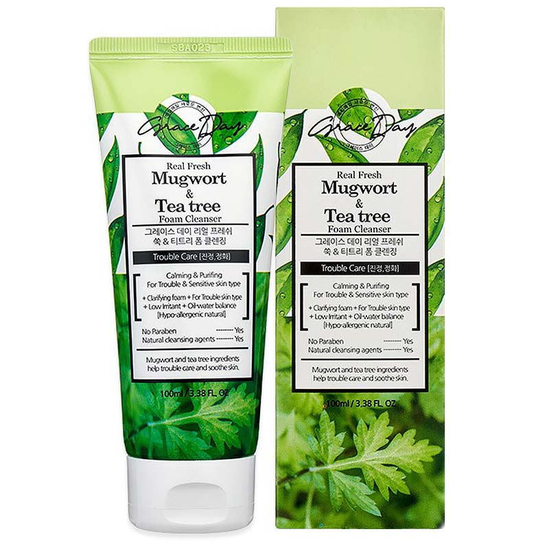 Освежающая гипоаллергенная пенка GRACE DAY для умывания с экстрактами полыни и листьев чайного дерева, для всех типов кожи, особенно жирной и проблемной, 100 мл