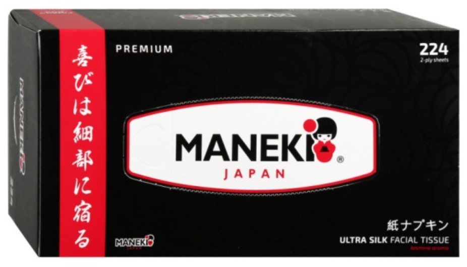 Салфетки бумажные MANEKI Black&White BLACK с ароматом жасмина, 2 слоя, белые, 224 шт