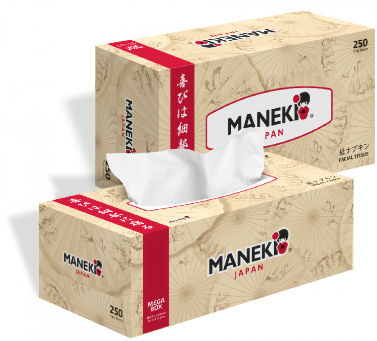 Салфетки бумажные Maneki KABI, 2 слоя, белые, 250 шт.