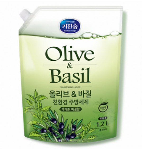 Жидкость для мытья посуды Mukunghwa Olive & Basil, сменный блок, 1,2 л