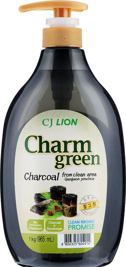 Средство для мытья посуды CJ Lion с древесным углем, флакон-дозатор, 965 мл.