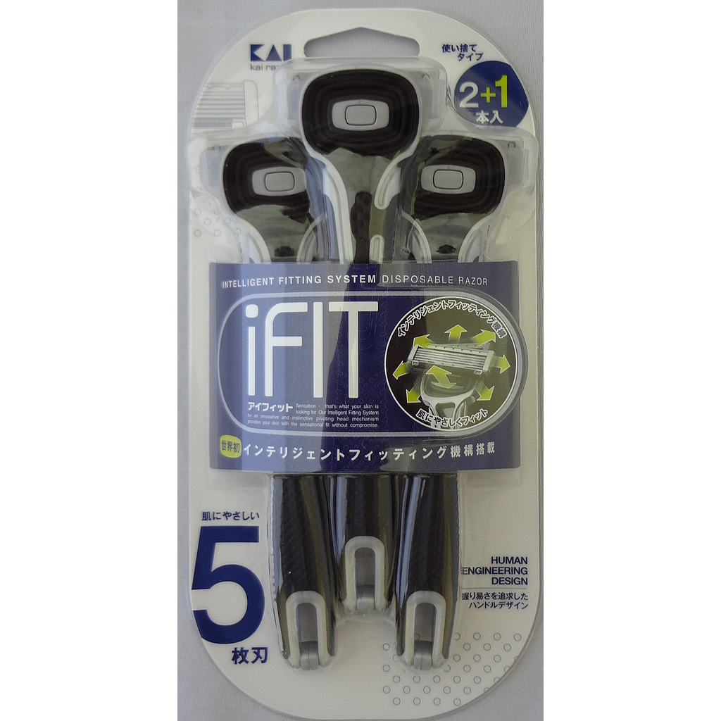 Одноразовый мужской бритвенный станок KAI с плавающей 3D головкой и 5 лезвиями PREMIUM DISPO iFIT 2, 2 шт