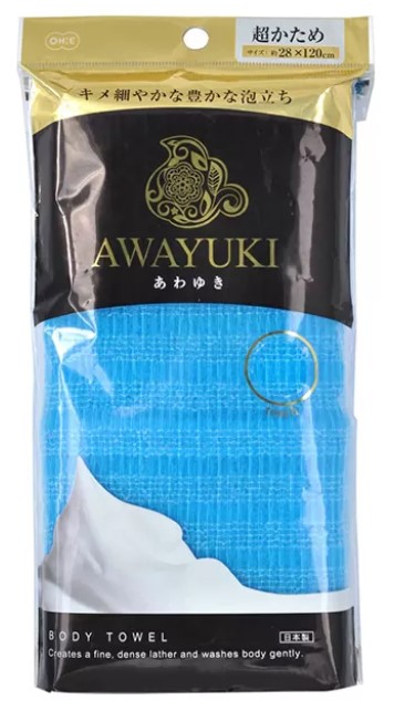 Массажная мочалка OHE AWAYUKI Увлажняющая пена сверхжесткая, удлиненная, синяя, 28Х120 см