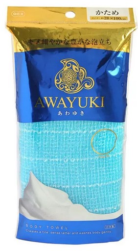 Массажная мочалка OHE AWAYUKI Увлажняющая пена, жесткая, голубая, 28Х100 см