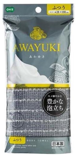 Массажная мочалка OHE AWAYUKI Увлажняющая пена, средней жесткости, серая, 28Х100 см
