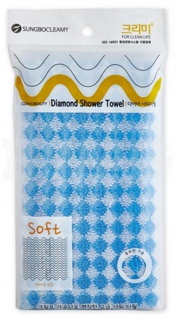 Мочалка для тела SC с плетением Сетка и полиэстеровыми нитями Diamond Shower Towel (жёсткая) размер 28 см х 100 см
