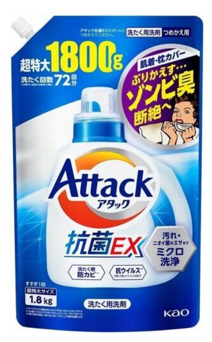 Жидкое средство для стирки KAO Attack EX (концентрат тройного действия), запасной блок 1,8 кг