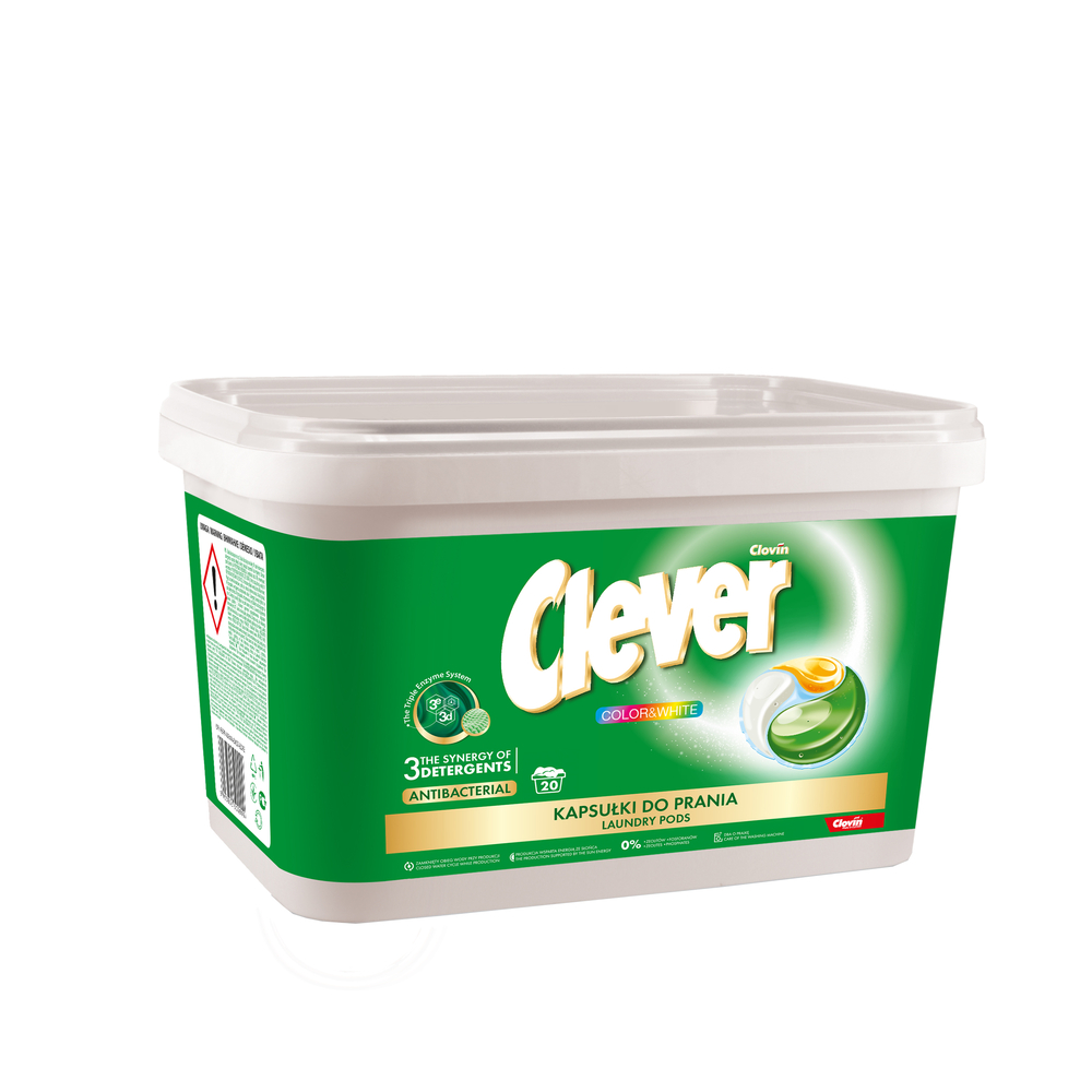 Капсулы для стирки гелевые Clever Color & White трехкамерные 18 гр * 20 шт