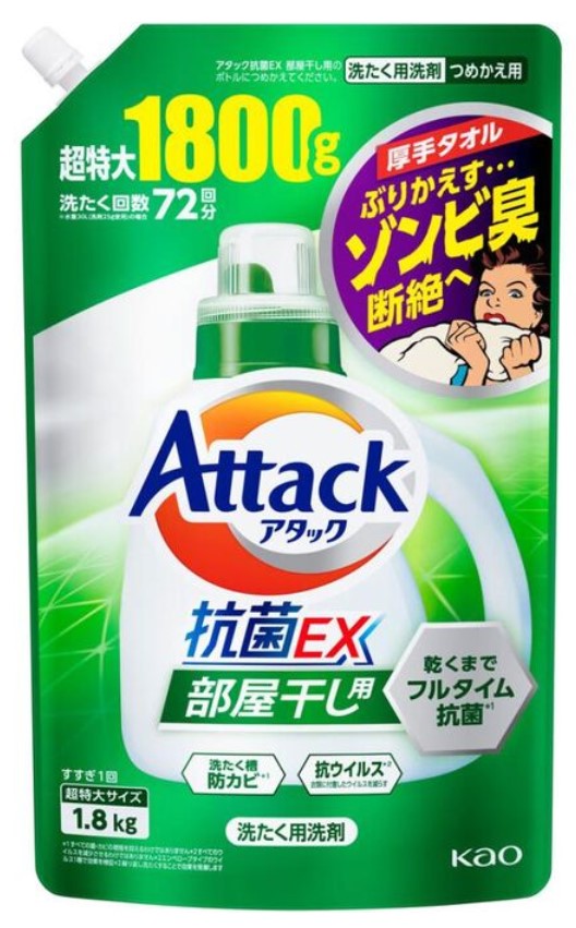 Жидкое средство для стирки KAO Attack EX (концентрат, для сушки белья в помещении), запасной блок 1,8 кг