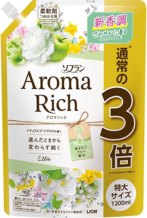 Кондиционер для белья LION AROMA ДЛИТЕЛЬНОГО действия Aroma Rich Ellie / Элли с богатым ароматом натуральных масел (аромат унисекс) запасной блок 1,2 л