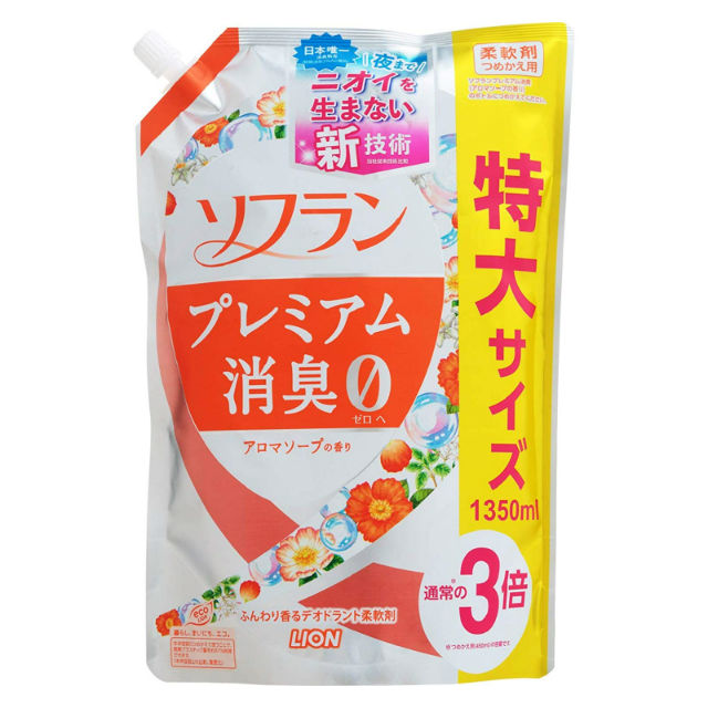 Кондиционер для белья LION SOFLAN (натуральный аромат цветочного мыла) запасной блок с крышкой 1350 мл