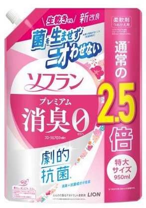 Кондиционер для белья LION SOFLAN Premium Deodorizer 323 (натуральный аромат цветов), запасной блок 950 мл