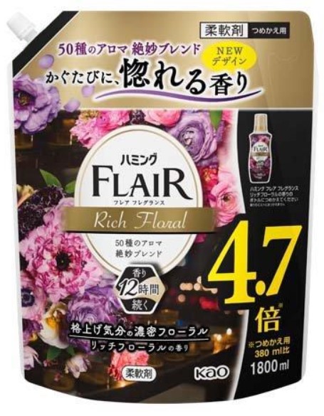 Кондиционер-ополаскиватель KAO Humming для белья (концентрат, изящный аромат цветочного букета), запасной блок, 1,8 л