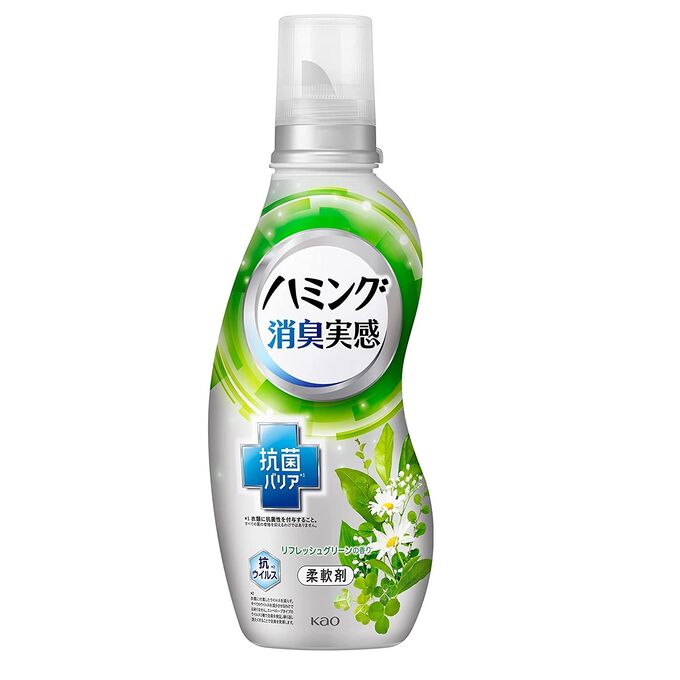 Кондиционер-ополаскиватель KAO Humming для белья (с антибактериальным и дезодорирующим эффектом, для сушки в помещении, аромат свежей зелени) 530 мл