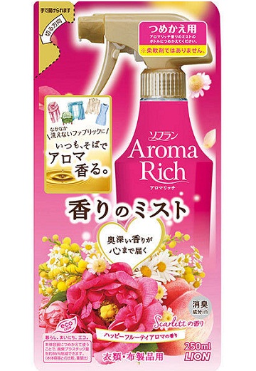 Кондиционер-спрей для белья LION с парфюмерным ароматом цветов и спелых фруктов Scarlet, запасной блок 250 мл