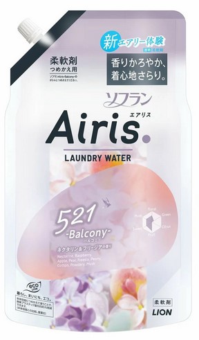 Прозрачный кондиционер для белья LION Soflan Airis с воздушным ароматом Balcony (аромат унисекс), запасной блок 850 мл