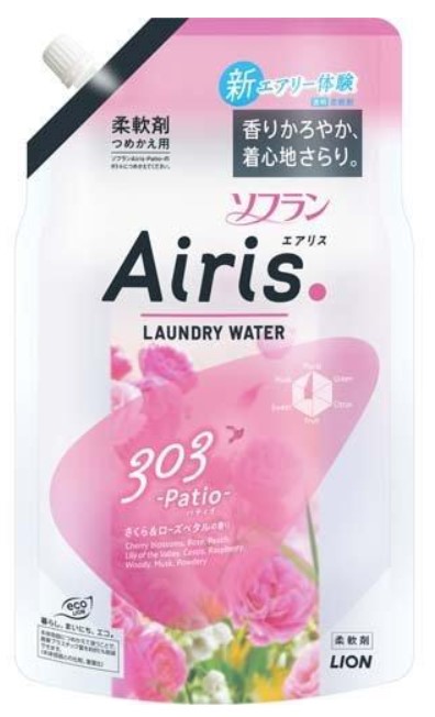 Прозрачный кондиционер для белья LION Soflan Airis с воздушным ароматом Patio (женский аромат), запасной блок 850 мл