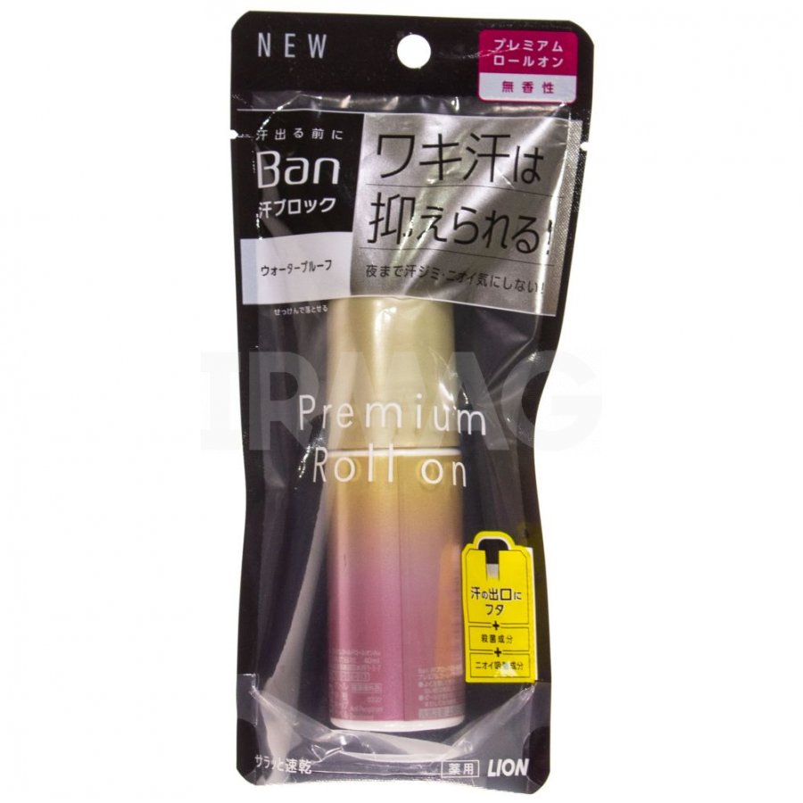 Премиальный дезодорант-антиперспирант LION роликовый ионный BAN Premium Gold Label (без запаха), 40 мл
