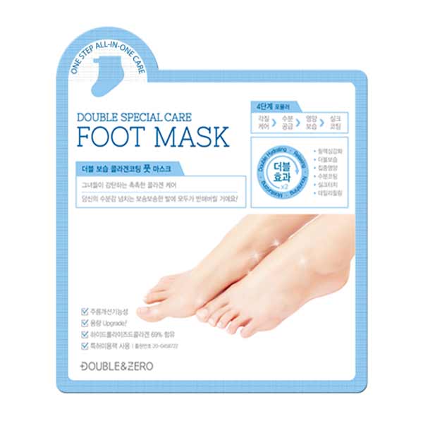Маска-носочки для ног DOUBLE & ZERO с гидролизованным коллагеном и NMF фактором(Комплексный уход 4 в 1) 2 шт.* 18 г красивая коробка