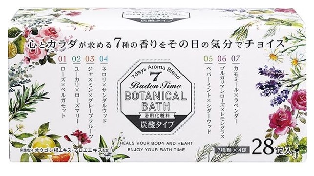 Соль для принятия ванны KJ Novopin Baden Time Botanical Bath (шипучая таблетка, 7 натуральных бленд-ароматов) 40 гр х 28 шт