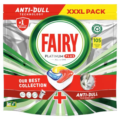 Таблетки для посудомоечной машины Fairy Platinum Plus All In One с лимоном, 105 капсул